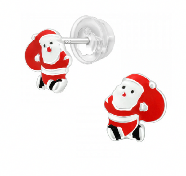 Christmas: Kids Santa Claus Silver Stud Earrings