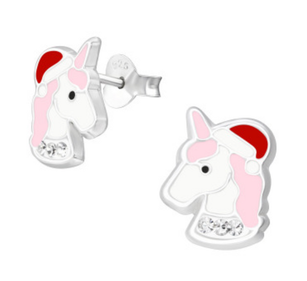 Christmas: Kids Unicorn Silver Stud Earrings