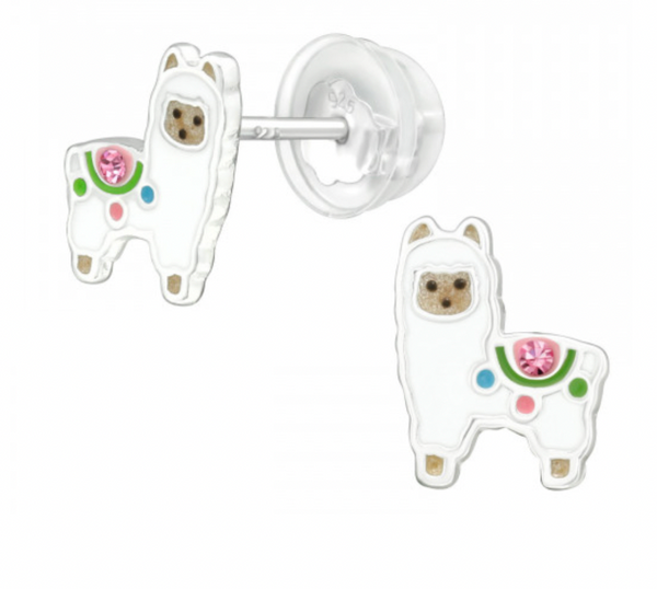 Kids Alpaca with Crystals Silver Stud Earrings