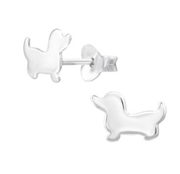 Kids Dachshund Silver Stud Earrings