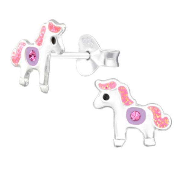 Kids Unicorn with CZ Silver Stud Earrings