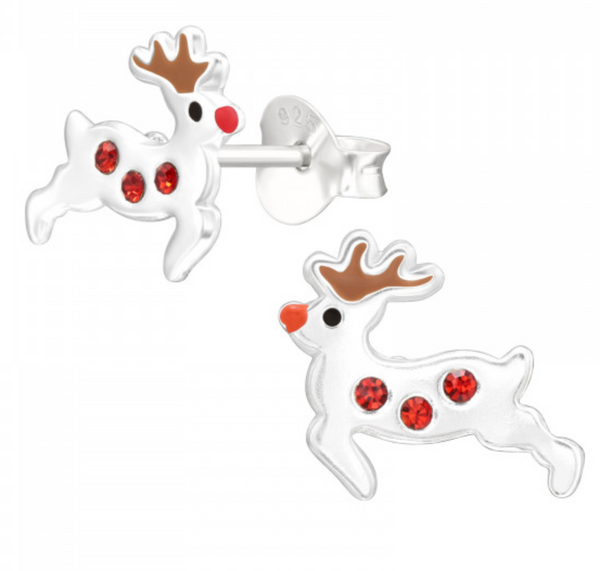 Christmas: Kids Reindeer with CZ Silver Stud Earrings