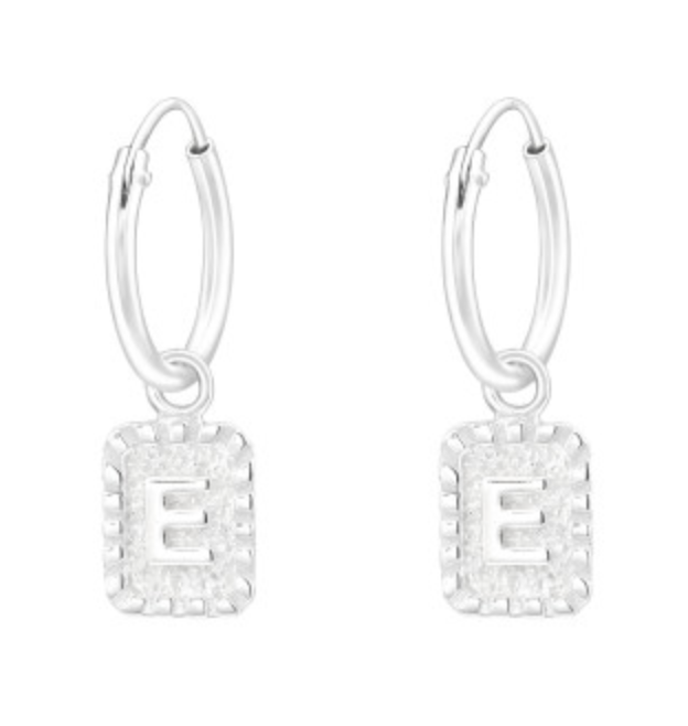 Initial Silver Drop Hoop Earring