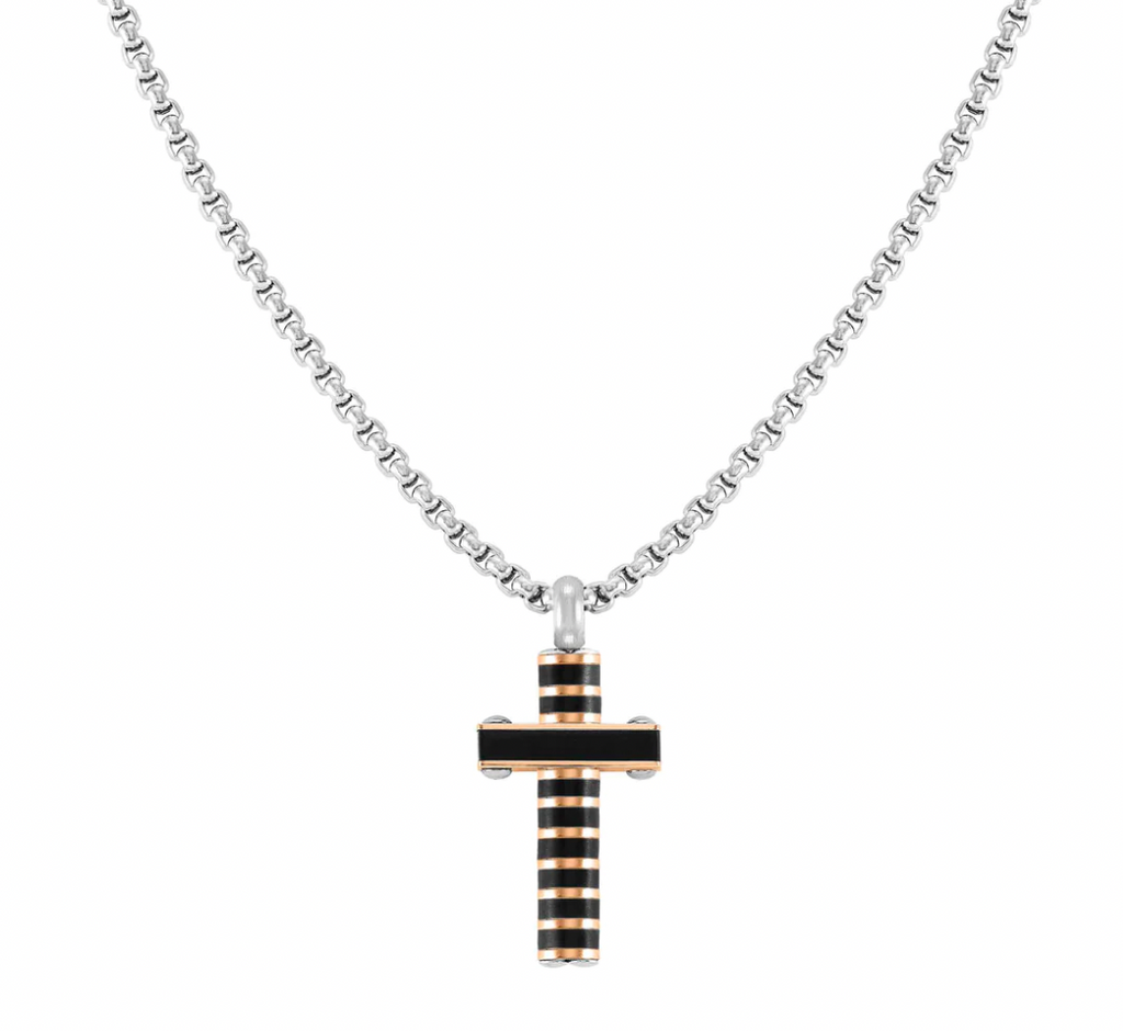 Strong Diamond Stainless Steel Black Rosegold Cross Necklace