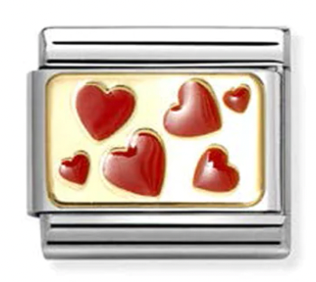 Love - Scattered Red Hearts Plate Gold Charm