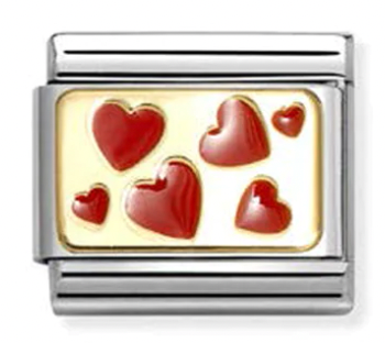 Red Hearts Plate Gold Charm