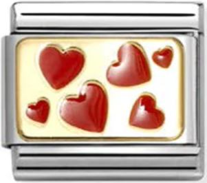 Love - Scattered Red Hearts Gold Charm