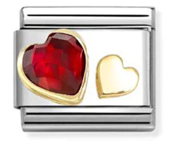 Gemstones - Gold Heart & Red CZ Charm