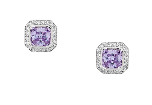 Lavender CZ Radiant Cut w/ White CZ Claw Halo Earring