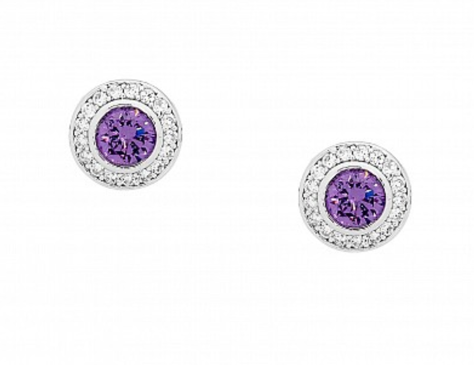 Round Amethyst CZ Earrings and Necklace