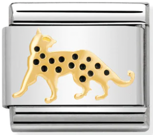 Animals - Leopard with Black Enamel Gold Charm