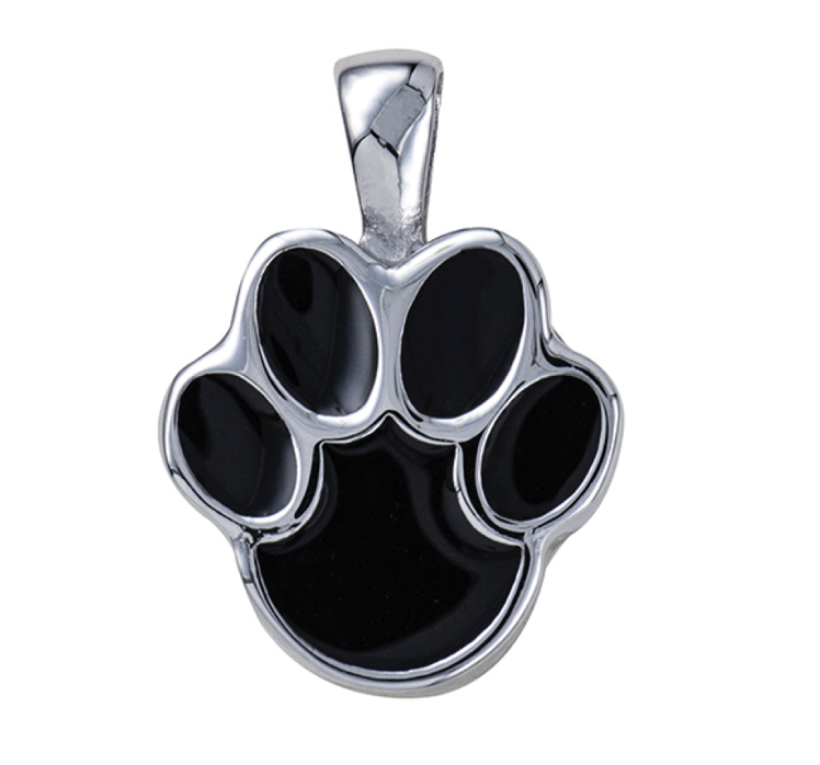 Stainless Steel/Black Enamel Paw Print Memorial Pendant with Screw Opening