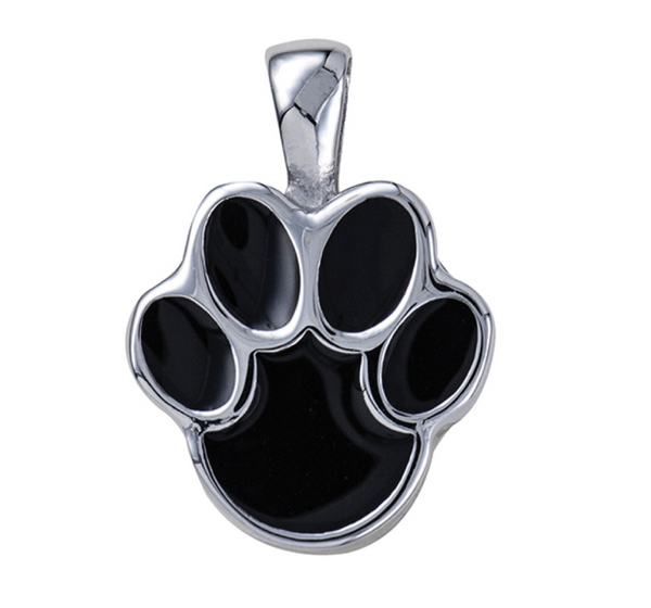 Stainless Steel/Black Enamel Paw Print Memorial Pendant with Screw Opening