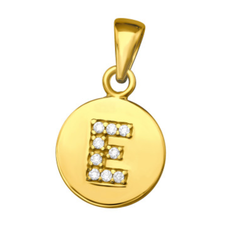 Kids Initial ‘E’ Disc with CZ Gold Pendant