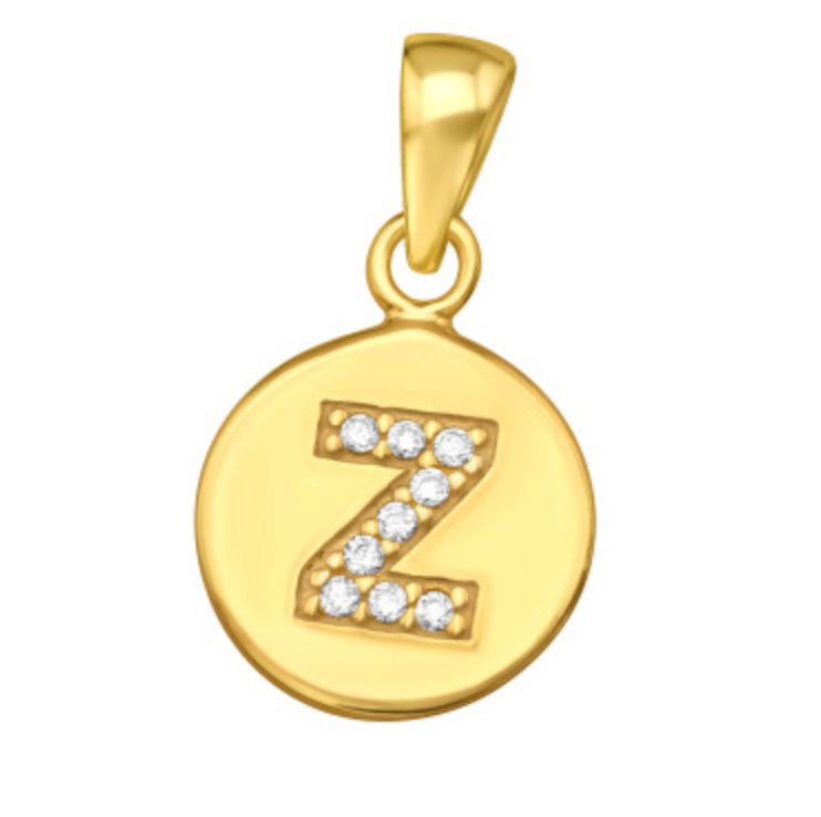 Kids Initial ‘Z’ Disc with CZ Gold Pendant