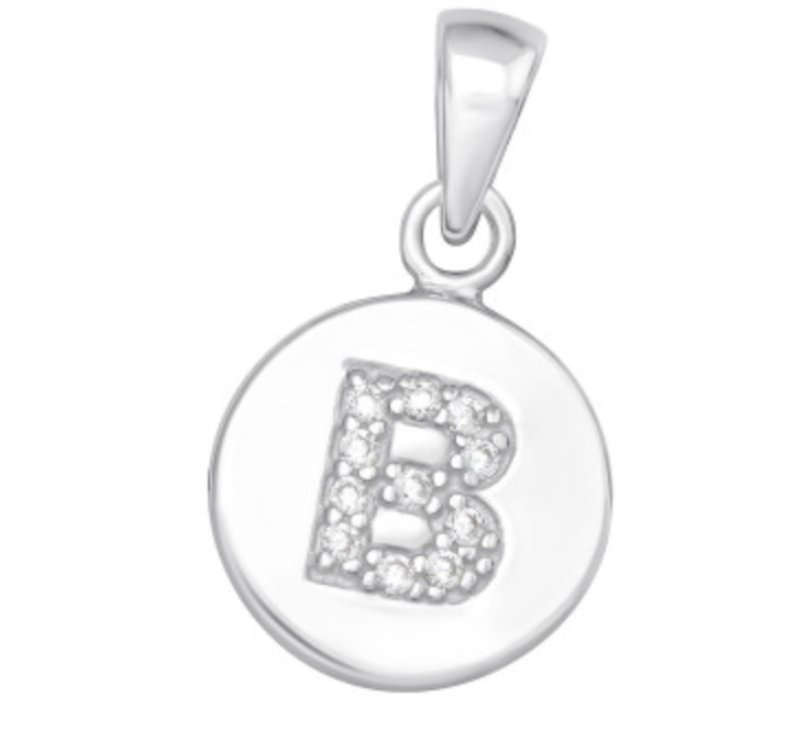 Kids Initial ‘B’ Disc with CZ Pendant - Silver or Gold