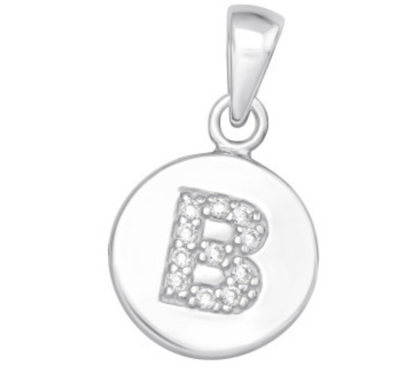 Kids Initial: ‘B’ Disc with CZ Pendant - 2 colours