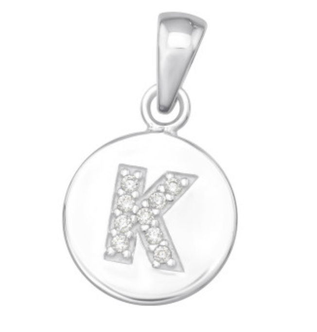 Kids Initial ‘K' Disc with CZ Pendant - Silver & Gold