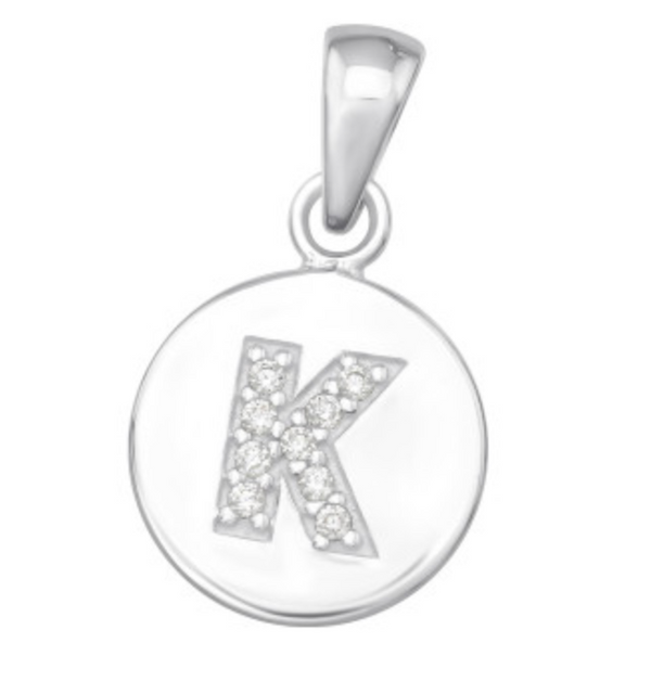 Kids Initial: ‘K' Disc with CZ Pendant - 2 colours
