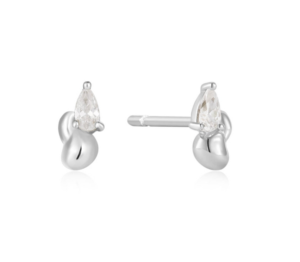 Taking Shape - Twisted Wave with CZ Silver Stud Earrings