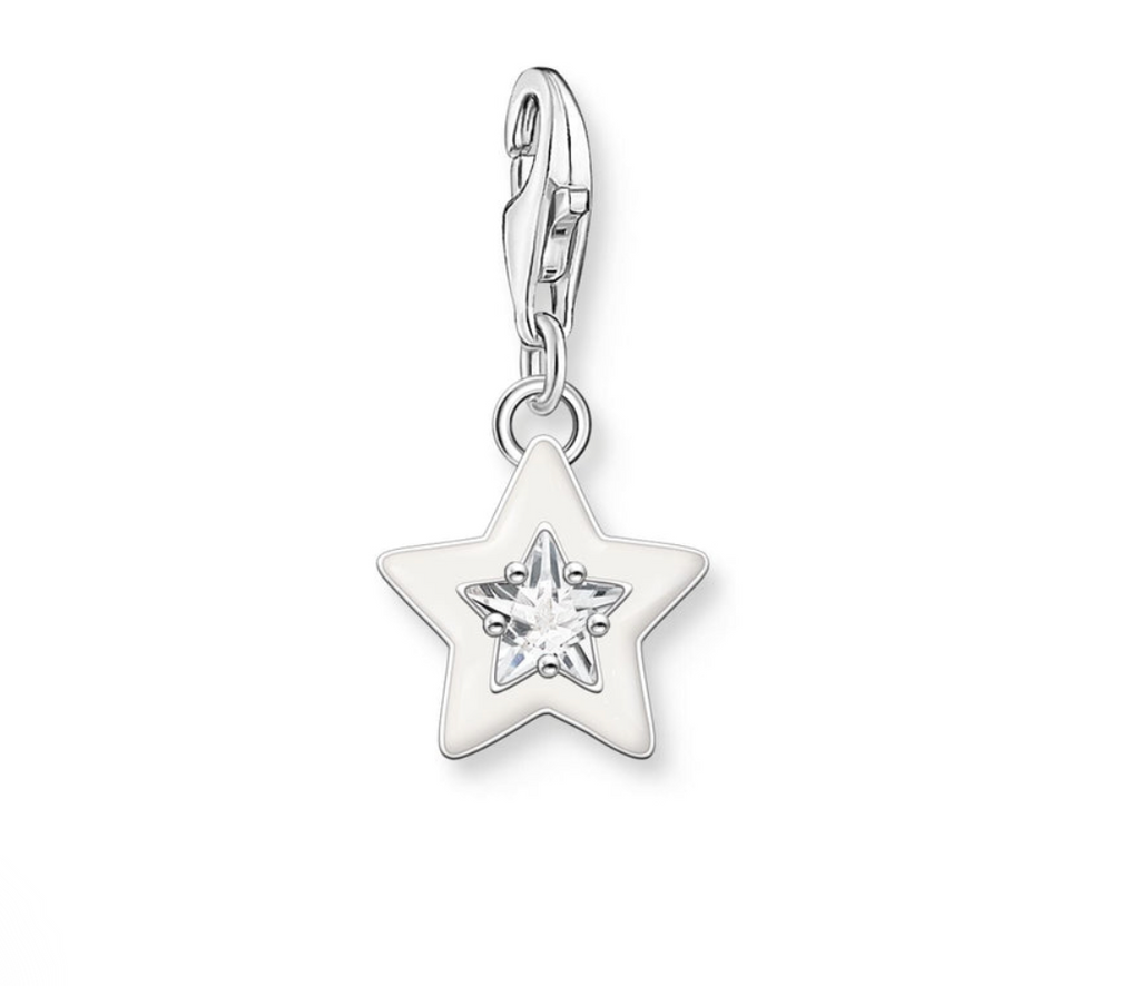 Star with White Stones & White Cold Enamel Charm
