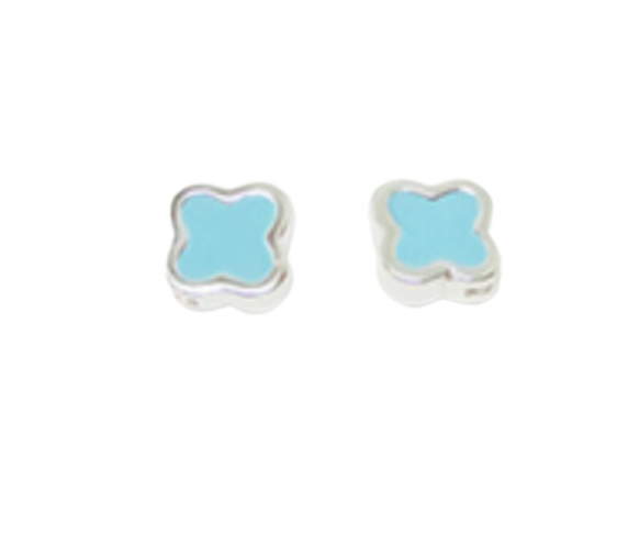 Blue Clover Silver Stud Earrings