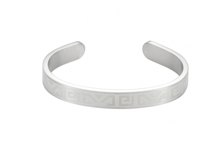 Brushed Stainless Steel Bangle & Cuff with Greek Key Pattern
