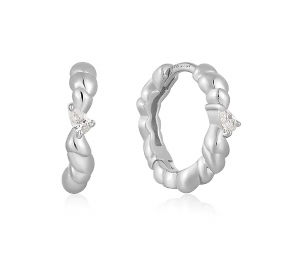 Taking Shape - Twisted Wave with CZ Silver Huggie Hoops
