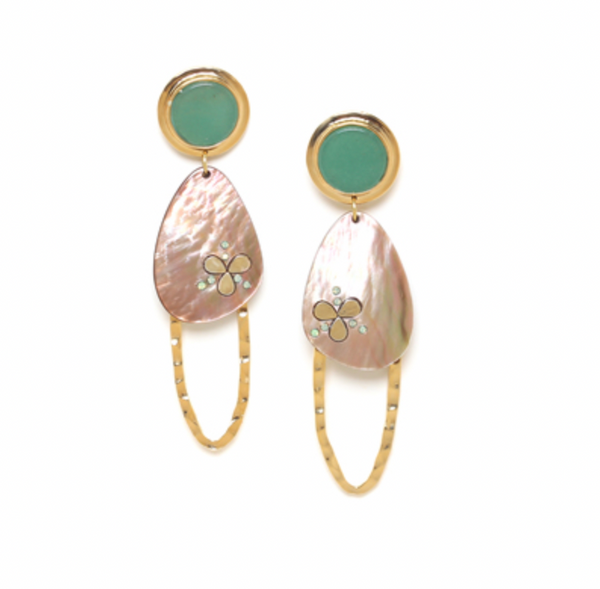 COLOMBINE Aventurine Round Top Post Earrings