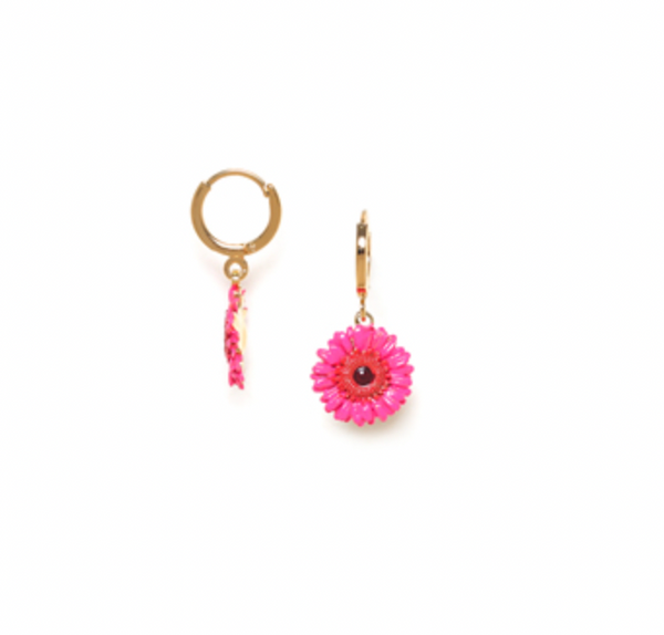RUBY Pink Gerbera Flower Mini Creole Earrings