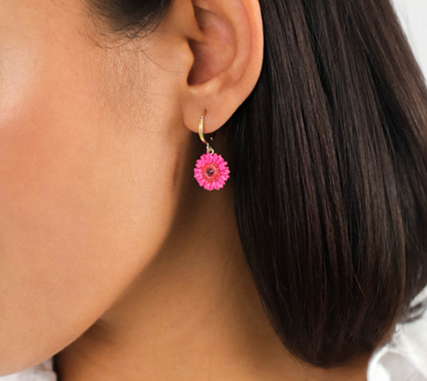 RUBY Pink Gerbera Flower Mini Creole Earrings
