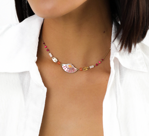 YOKO Looped Bead + Enamel Shell Necklace