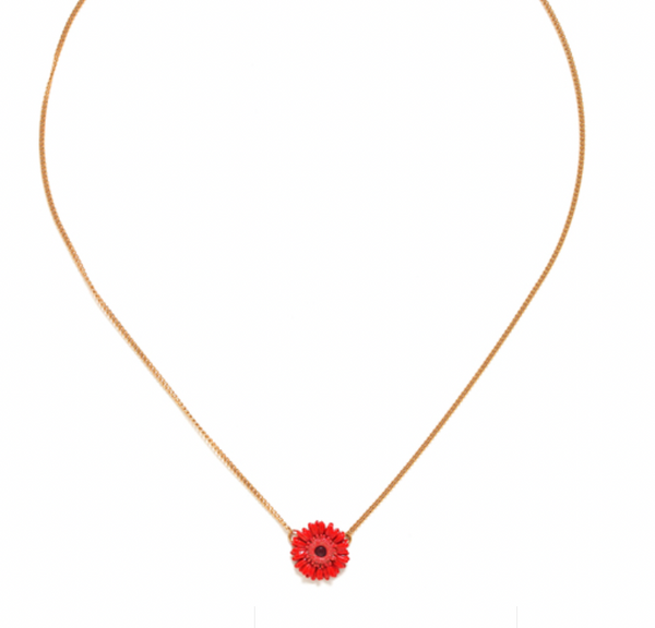 RUBY Red Gerbera Flower Short Necklace