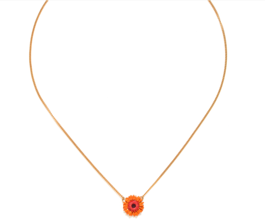 RUBY Orange Gerbera Flower Short Necklace