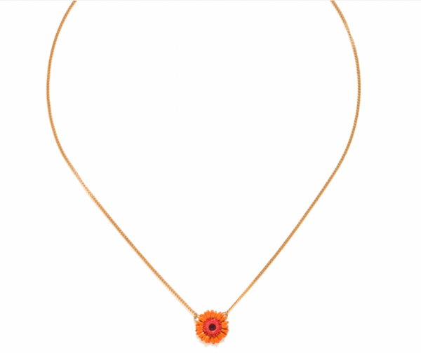 RUBY Orange Gerbera Flower Short Necklace