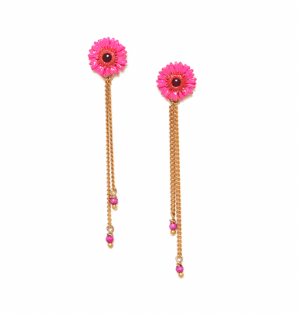 RUBY 2 Chain Pink Gerbera Dangle Post Earrings