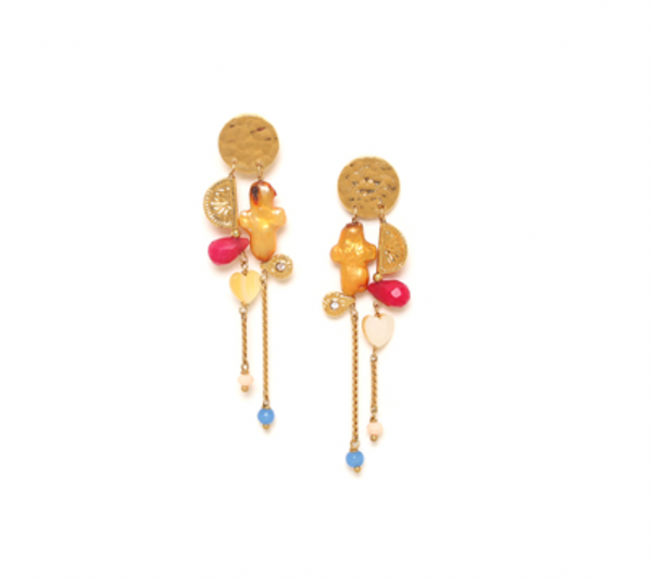 CALI Yellow MOP Disc with Dangles Post Earrings