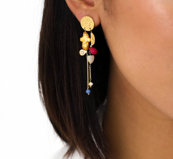 CALI Yellow MOP Disc with Dangles Post Earrings