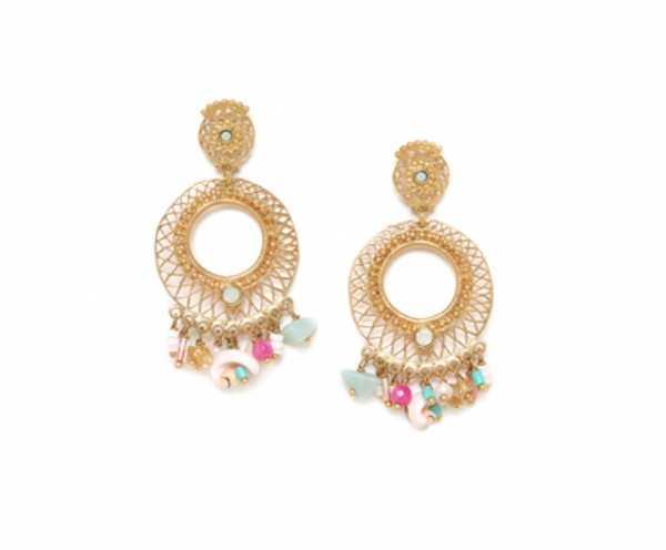 EMILY Open Work Round Metal Disc with Dangles Earrings