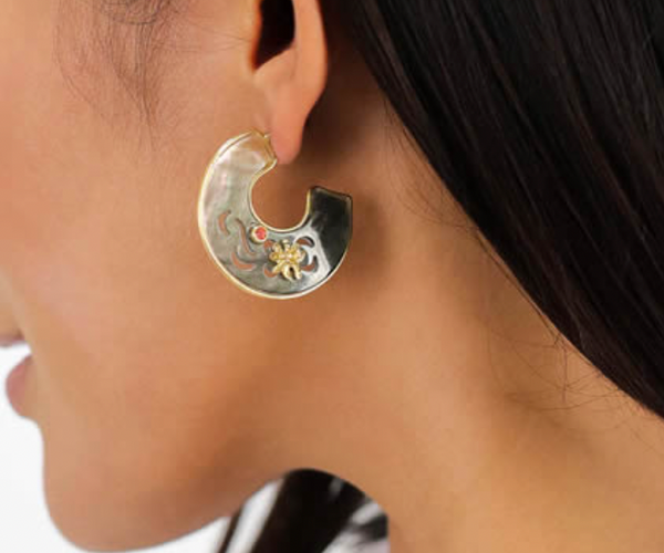 FRIDA Openwork Black Lip Creoles Earrings