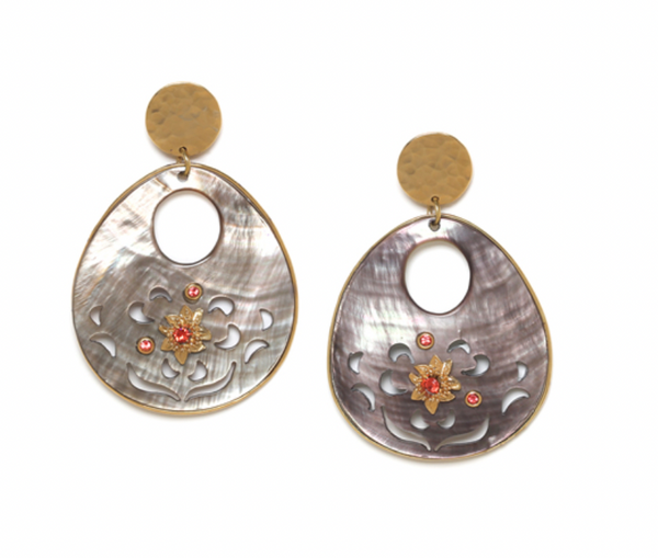 FRIDA Round Disc + Drop Blacklip Post Earrings