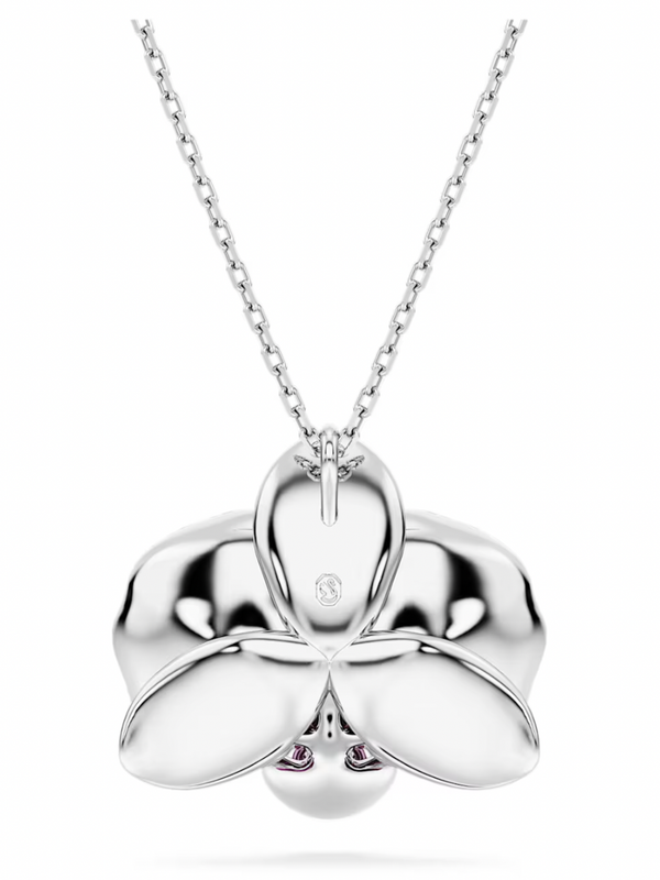 Idyllia pendant Flower, Pink, Rhodium plated
