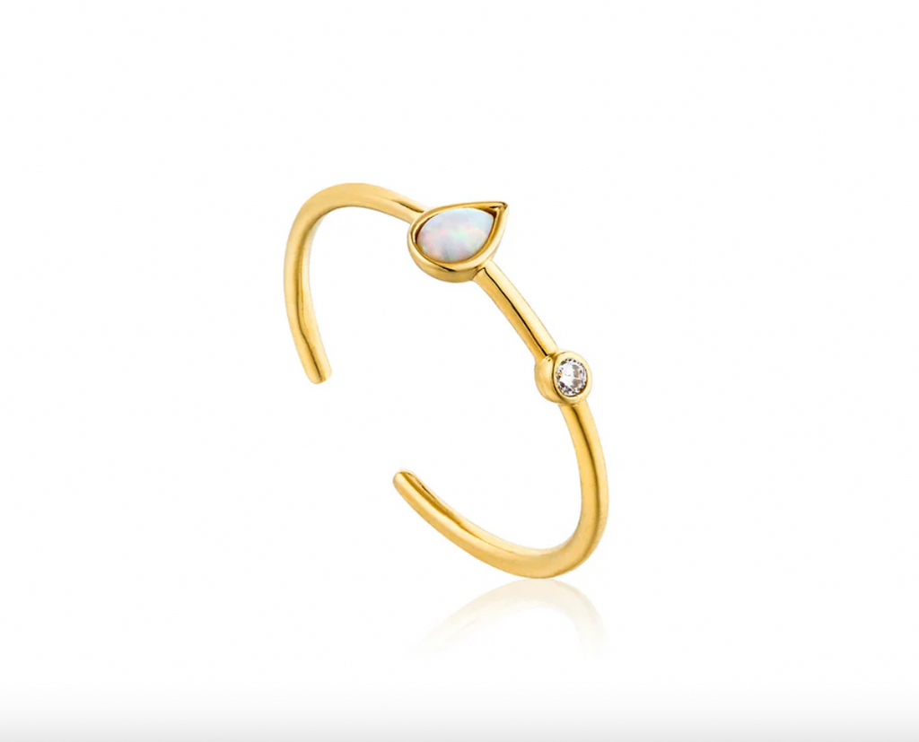 Mineral Opal Colour raindrop Gold Ring