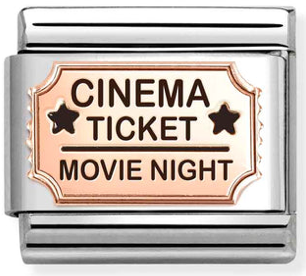 Cinema Ticket Rosegold & Black Enamel Charm