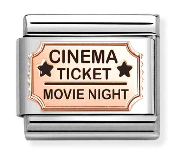 Cinema Ticket Rosegold & Black Enamel Charm