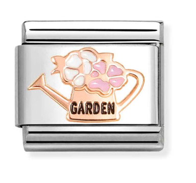 Watering Can with Flowers Rosegold & Enamel Charm
