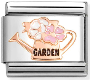 Hobbies - Garden Watering Can with Flowers Rosegold Charm
