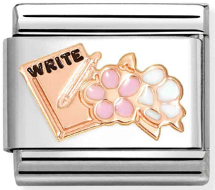 Hobbies - Writing Book with Flowers Rosegold Charm