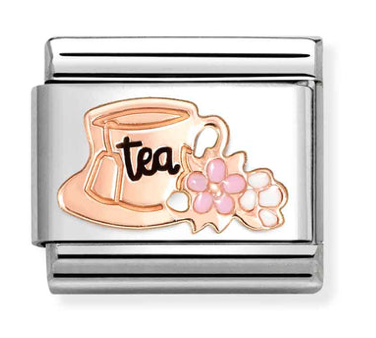Tea Cup with Flowers Rosegold & Enamel Charm