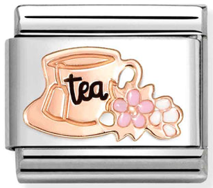 Food & Drinks - Tea Cup with Flowers Rosegold Charm
